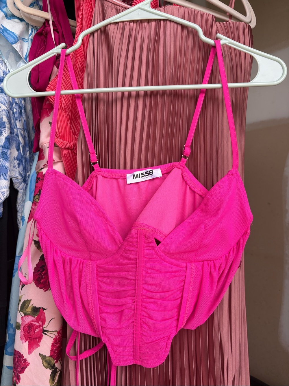 MISSG Pink Ruched Bustier Crop Top
